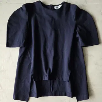 헤린 도트 사이 분또 벌룬 슬리브 탑스 루즈한 반팔 네이비