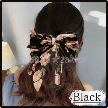 머리핀 리본 꽃무늬 블랙 헤어 액세서리 블랙 큰 머리핀
