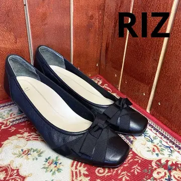[새상품급] RIZ 가죽 블랙 펌프스 리본 24cm EEE