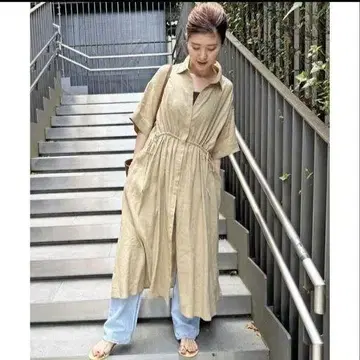 허리 개더 셔츠 원피스