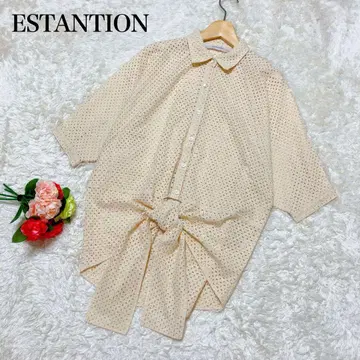 ESTANTION 에스트네이션 반팔 메쉬 셔츠 레이스 베이지 38
