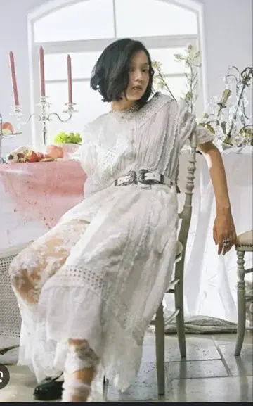 rurumu: 자수 벨트 원피스 20ss 레이스