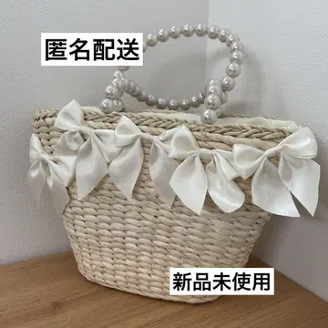 Maison de FLEUR 펄 핸들 메이즈 리본 바스켓 백 아이보리