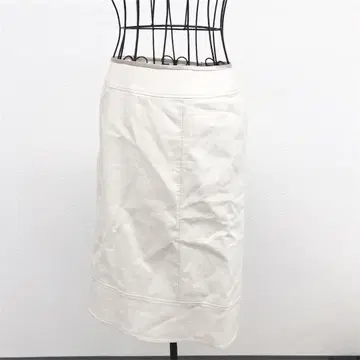 폴 스튜어트 타이트 스커트 크림색 슬릿 무릎 기장 면 혼방