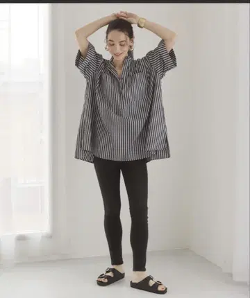 밴드 카라 튜닉 셔츠
