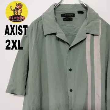USA 구제 의류 AXIST 반팔 버튼 셔츠 2XL 스모크 그린 베이지