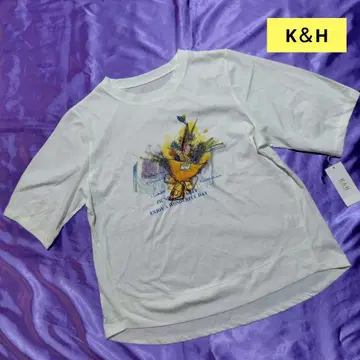 K&H 매끄럽고 냉감 가슴 자수 티셔츠 티셔츠 (아이보리 화이트)