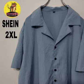 USA 구제 의류 SHEIN 반팔 버튼 셔츠 2XL 스모크 블루