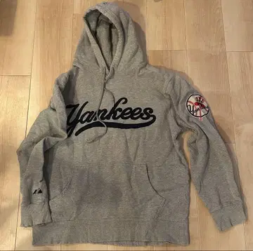Yankees 그레이 후드 부착 후드티 마제스틱