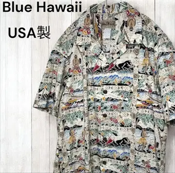 USA제 Blue Hawaii 알로하 셔츠 반팔 오픈 카라 올 패턴
