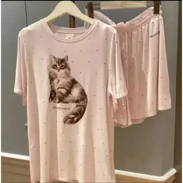 젤라또피케 CAT 패턴 핑크 티셔츠 팬츠 세트