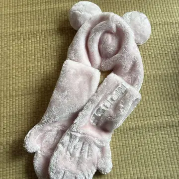 디즈니랜드 팬 머플러 핑크 장갑