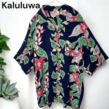 Kaluluwa 칼루루와 알로하 셔츠 트로피컬 패턴 하와이안 레이온 L