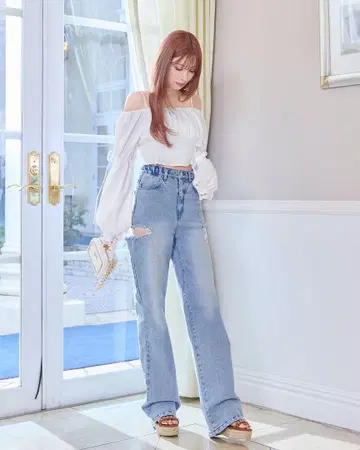 새상품 Rady 커팅 스트레이트 와이드 데님 23인치