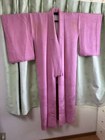 하나 문장 기모노 이로무지 순수 실크 기모노 핑크 빈티지