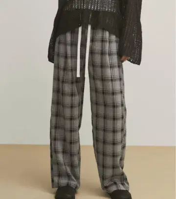 미사용 체크 무늬 와이드 팬츠