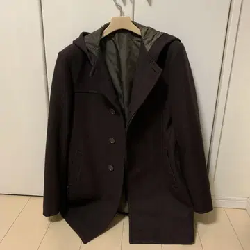 ATELIER SAB 다크 브라운 후드 부착 코트