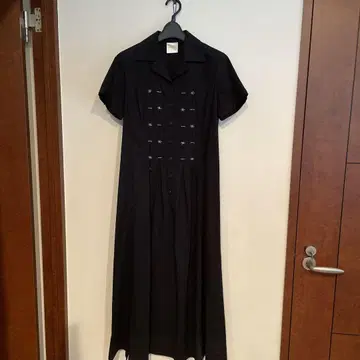 월드 블랙 셔츠 원피스 반팔 버튼