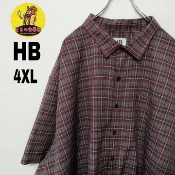 USA 구제 의류 HB 반팔 버튼 셔츠 4XL 와인 레드 블랙 체크