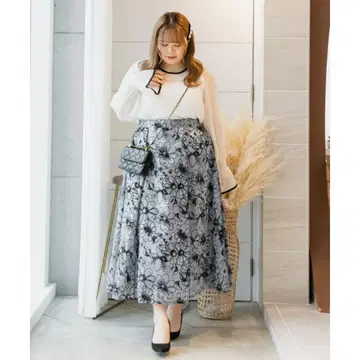 CLETTE 플로키 꽃무늬 시어 스커트 4L 78 블루 쿠레트 스커트