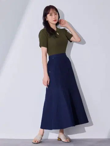 Ovet E 오버 이 스트레치 데님 세미 플레어 스커트 L 사이즈