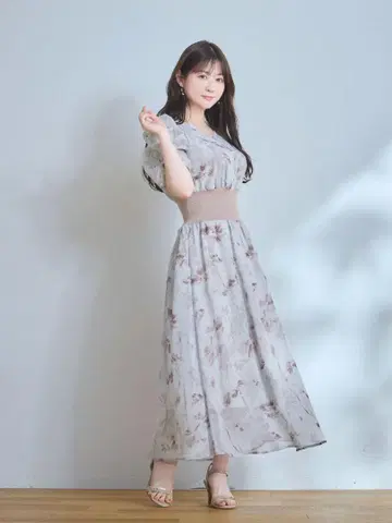 오버이 overE 플라워 쉬폰 허리 리브 원피스 핑크 90