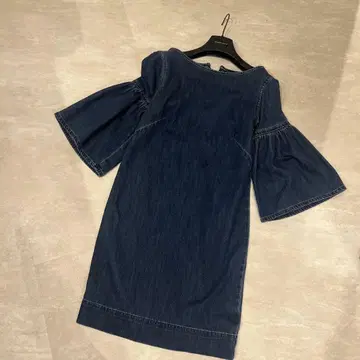 RALPH LAUREN 데님 플레어 소매 인디고 무릎 기장 원피스