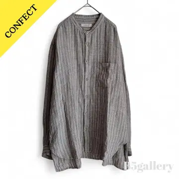 24AW 02243-0019 린넨 스트라이프 밴드 카라 셔츠