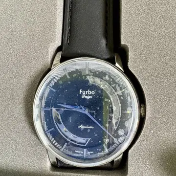 Furbo 자동 시계 블랙 가죽 밴드 NF01W