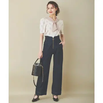 하이 웨스트 데님 와이드 팬츠