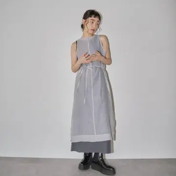 DRWCYS 레이어드 시어 리브 원피스