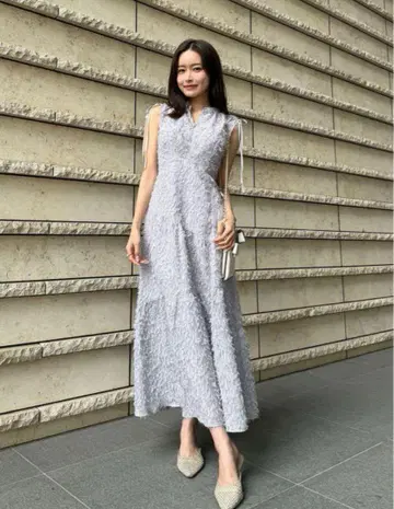 새상품 프레이 아이디 프린지 자카드 티어드 원피스 LGRY