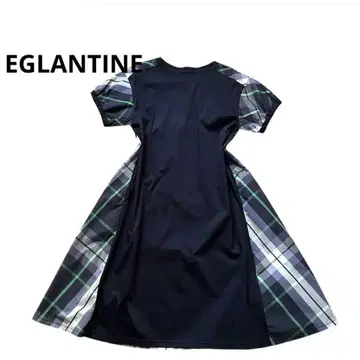 EGLANTINE 롱 원피스 A 라인 체크 네이비 절개