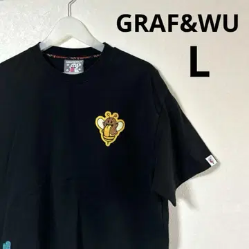 GRAF&WU 티셔츠 반팔 로고 자수 유령 블랙 L