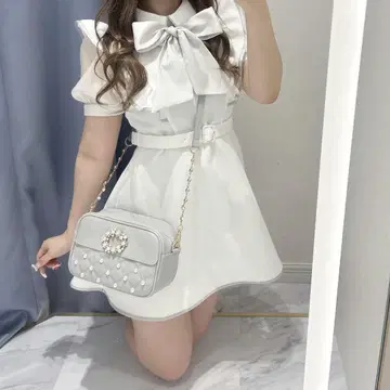 evelyn 바이컬러 리본 올인원 미니 원피스 흰색 화이트 반팔