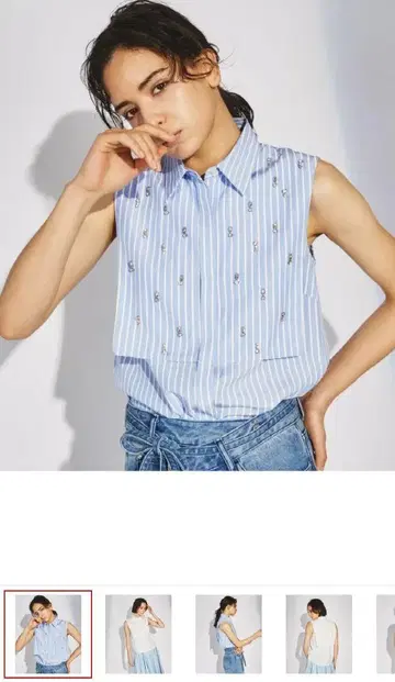 비쥬 요크 슬리브리스 블라우스 그레이스 콘티넨탈 탑 블루