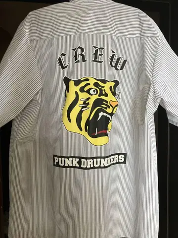 PUNK DRUNKERS 스트라이프 반팔 워크 셔츠 X-LARGE