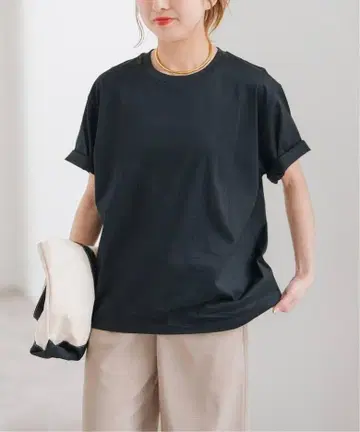 Spick and Span 파인 코튼 루즈 티셔츠 블랙