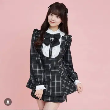 액세서리 리본 긴팔 셋업 시크릿허니 체크 크로