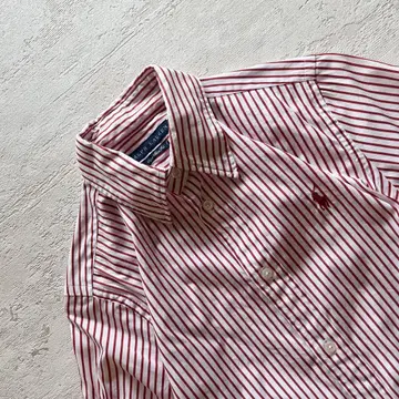 Ralph Lauren 반팔 셔츠 빨간색과 흰색 스트라이프 L1