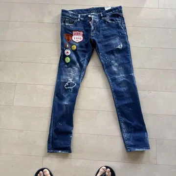 데미지 가공 슬림 핏 데님