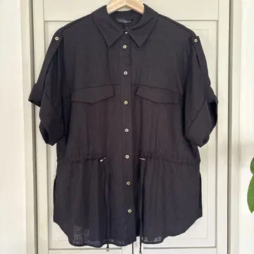 ZARA 린넨 사파리 셔츠 반팔 오버 사이즈 셔츠 블랙