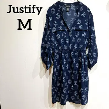 Justify [M] 네이비 닻 패턴 원피스 무릎 기장 원피스