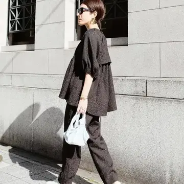 machatt 부푼 자카드 탑 블라우스 풀오버 블랙