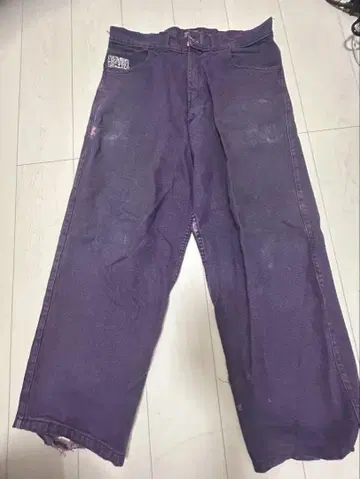 퍼플 데님 팬츠 거미줄 자수