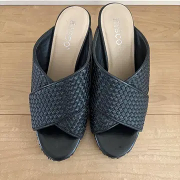 KISCO 뜨개질 블랙 웨지 샌들