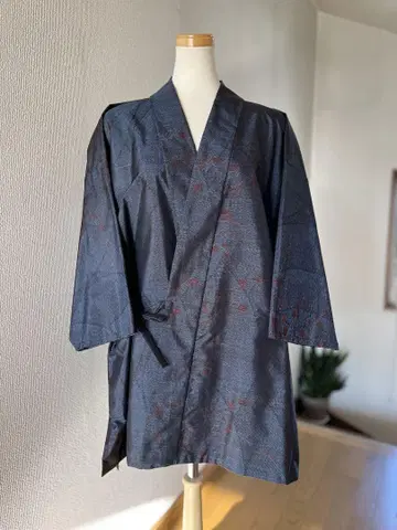 오시마 명주 사마기 기모노 리메이크 코우메 무늬 일본식 간단한 겉옷 실크