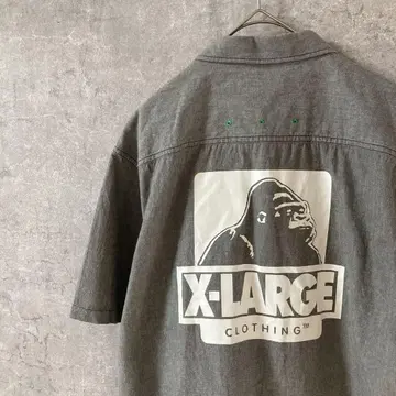 X-LARGE 백 프린트 셔츠 반팔 셔츠 그레이 남성용 M 사이즈