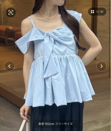 Thevon 아지메 슬리브리스 벌룬 블라우스 색스 블루