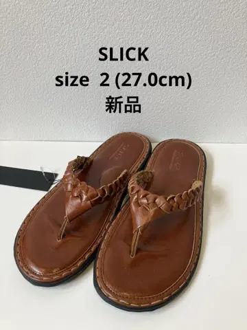 SLICK 슬릭 소가죽 리얼 가죽 샌들 브라운 27cm 새상품